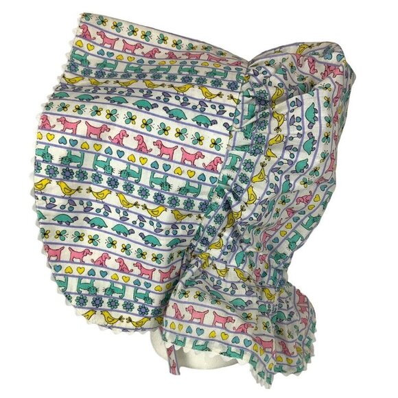 Handmade Vintage Prairie Sun Bonnet Hat Ruffled Settler Style Animals & Flowers - Picture 6 of 8